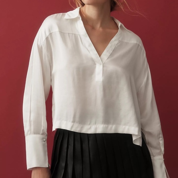 NWT Anthropologie Maeve Silky Collared White Long Sleeve Blouse XL - Picture 6 of 8